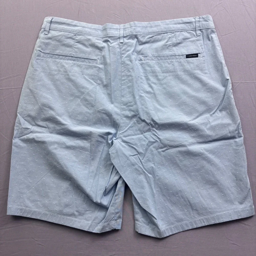 Calvin Klein Mens‎ Light Blue Micro Dot Chino Shorts W34 Stretch Cotton Blend